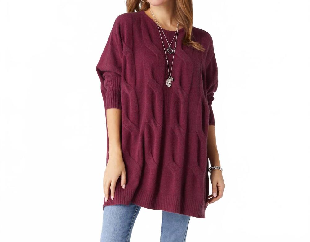 NEW COCO + CARMEN heavenly-luxe relaxed cable knit sweater in beaujolais